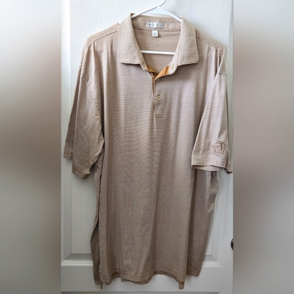 Peter Millar Other - Peter Millar Striped Tan Golf Polo Shirt Men XL Interlachen FL Country Club Logo